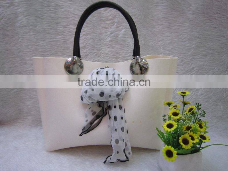 Fashion Silicone Beach Bag with Silk Scarf , Milk White