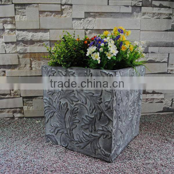 Fiberglass Relief Flower French Square Box Planter
