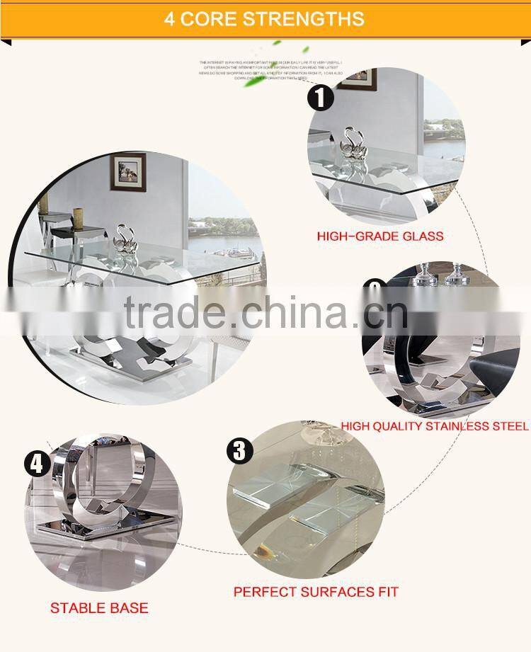 TH286-1Modern Stainless Steel Dining Table Chair/Glass Table Dining Room Furniture Sets