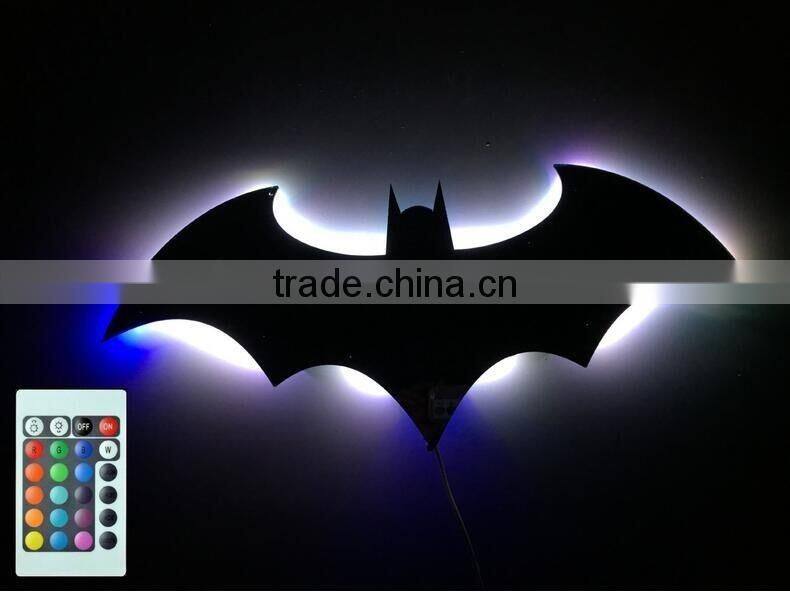 New Arrival Creative Bat Mirror Wall Lamp Batman Shape Mirror With Remote Control LED Colorful Lamp Decorative Mirror Lamp