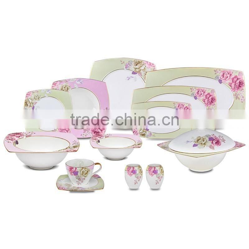 Fine porcelain square dinner set luxury 72pcs/75pcs/125pcs dinerware with romatich decal