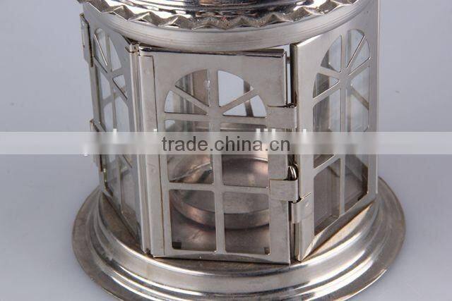 Home Decoration Pavilion Type Candlestick/Portable Iron+Glass hollow out Candle Holder