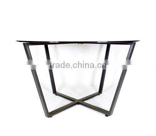 Made in China metal type living room furniture round shape glass top table with folding metal frames