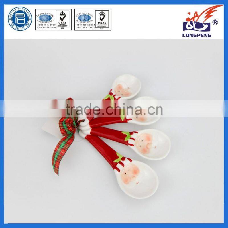Hand Painted Christmas Ceramic Santa Measuring Spoons Set w/Ribbon Christmas Kitchen Decor