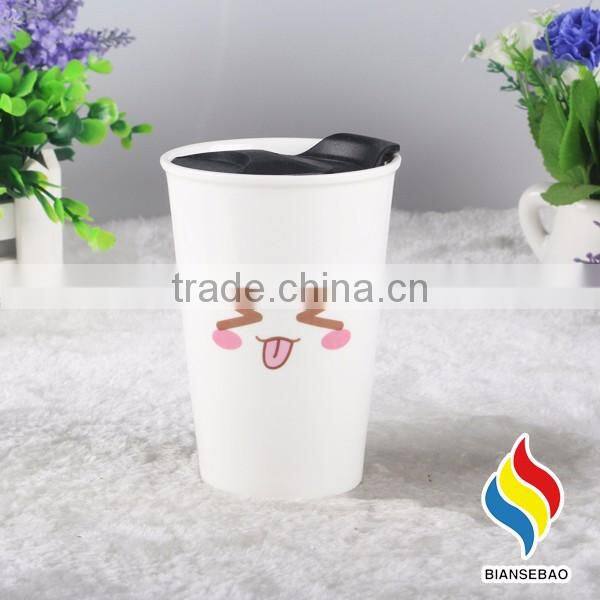 Ceramic travel mug double wall ceramic cup with lid
