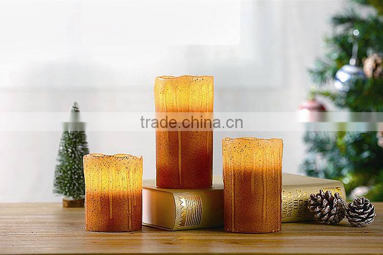 Christmas Decorative Glittering LED Candles Melting Edged Wax Pillar Candles With Dripping Effect
