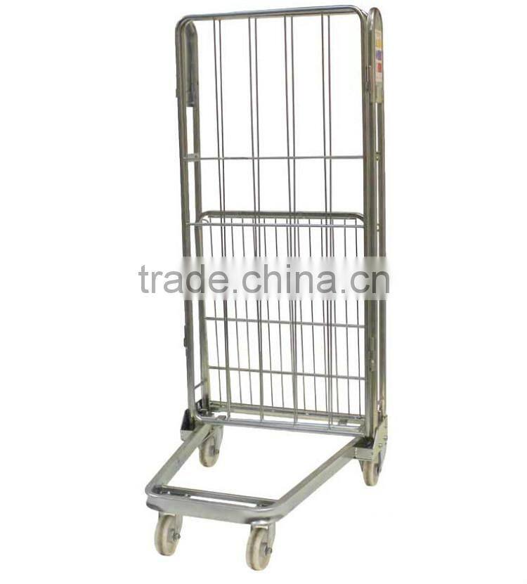 four wheel storage tool cart foldable container roll cages with shelves