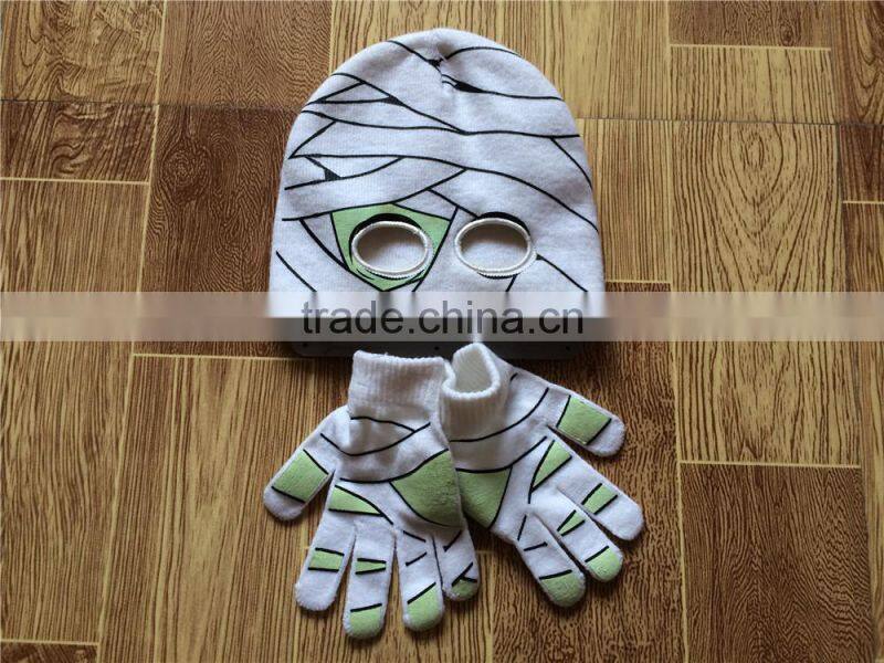 Hot Sell Fashion Embroidery Knitted Hat Suit With Scarf And Gloves