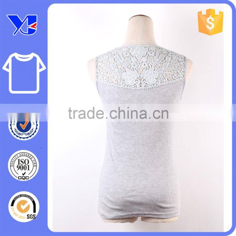 Elegant Cotton Lace Crochet Flower Trim Sexy Women Fitness Tank Tops