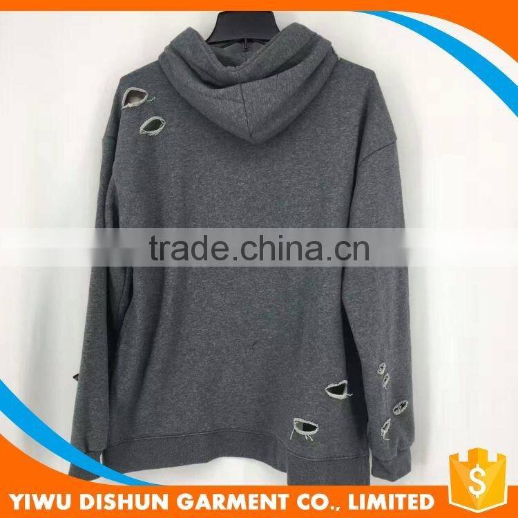 Men latest designs cotton french terry blank hoodies with many holes