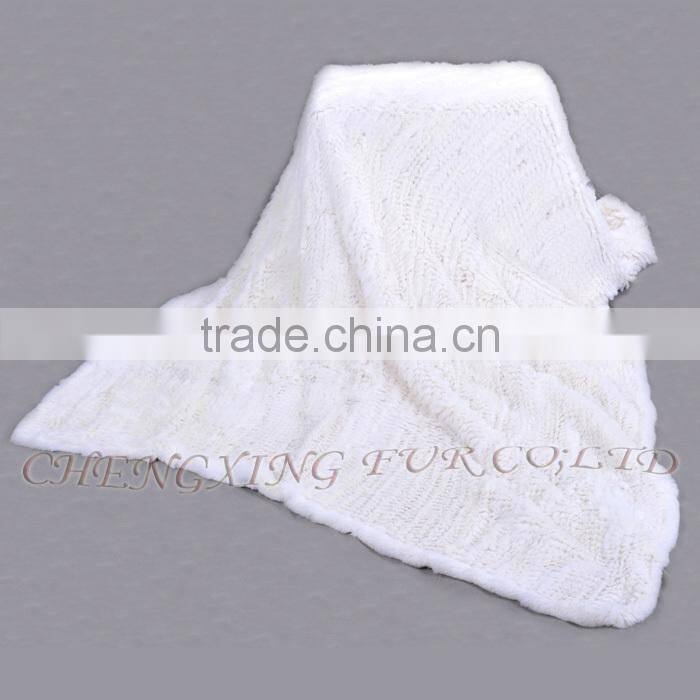 CX-D-95 European Fashion White Knitted Real Rex Rabbit Fur Blanket Area Rug For Living Room