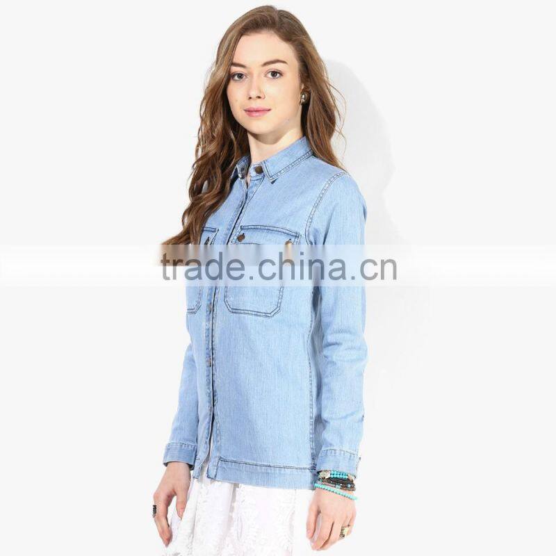 newest fashion design plain light blue women jeans jacket wholesale