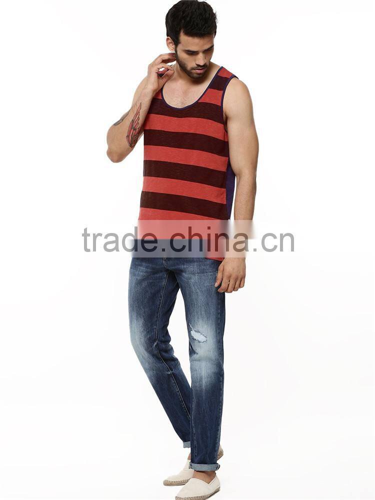 Mens summer over dyed striped custom rash vest