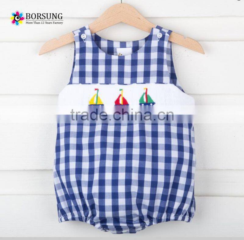 Infant Toddler baby Boys sleeveless Smocked boat rompers summer newborn baby clothes