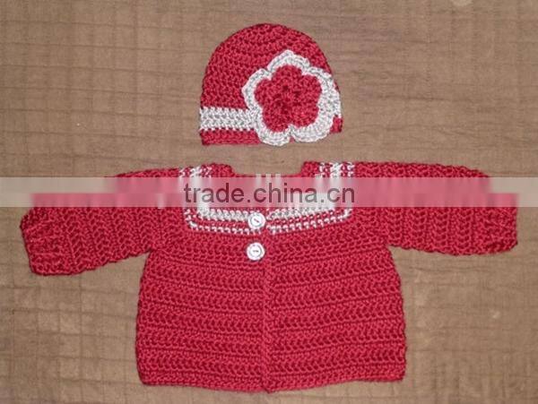 Newborn Handmade Sweater Set Crochet Cardigan and Cap
