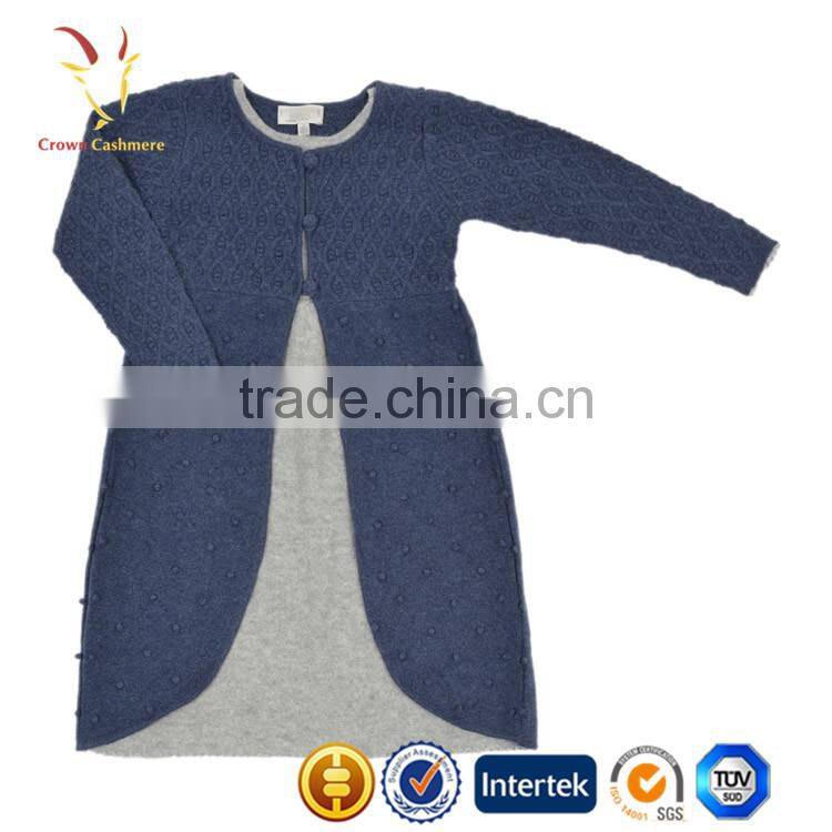 Baby Doll Long Sleeve Cashmere Dress With Cable design at waist