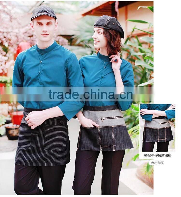 Juqian wholesale Cheap 3/4-sleeve quality green waitress uniform pattern sets