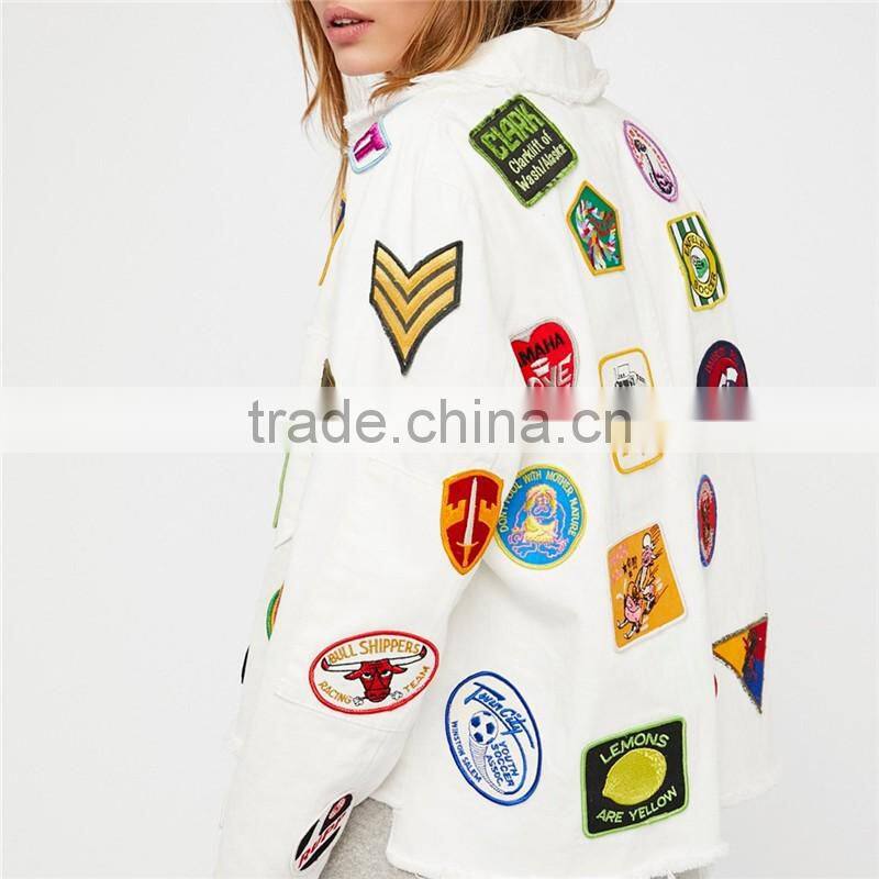 New trendy girl gang hand-sewn vintage patches cotton bomber jacket