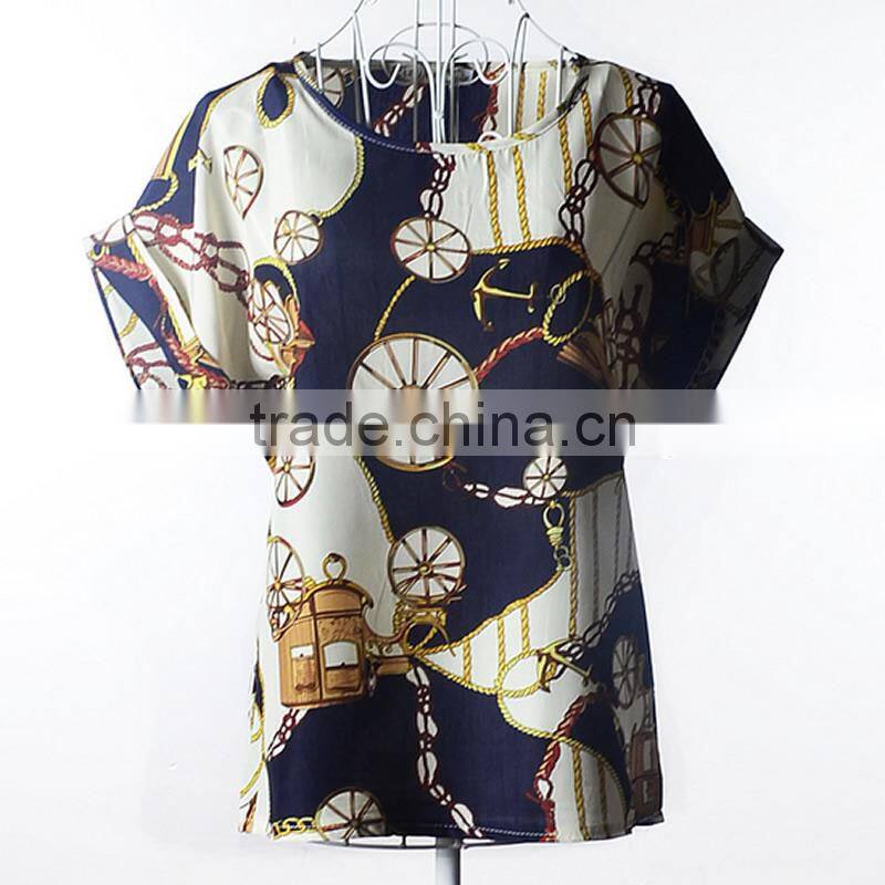 2017 new design ladies print chiffon style blouse