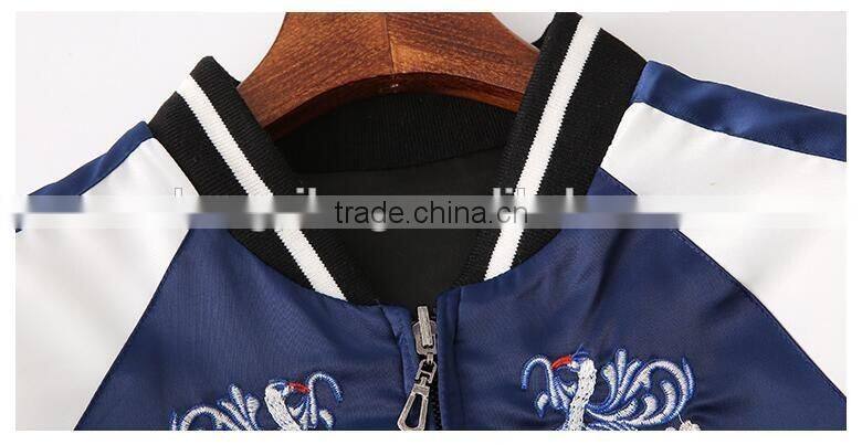 Ladies Autumn embroidered reversible windproof Casual bomber jacket
