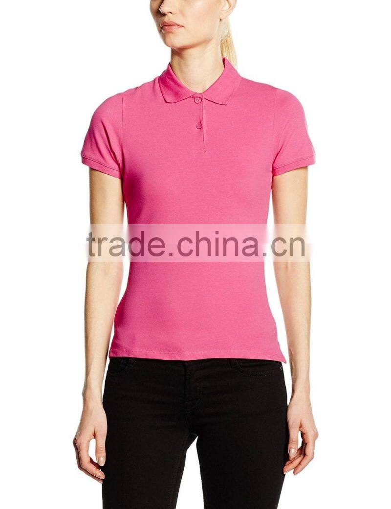 Women's Pique two-button placket pink, casual polo tee Shirt