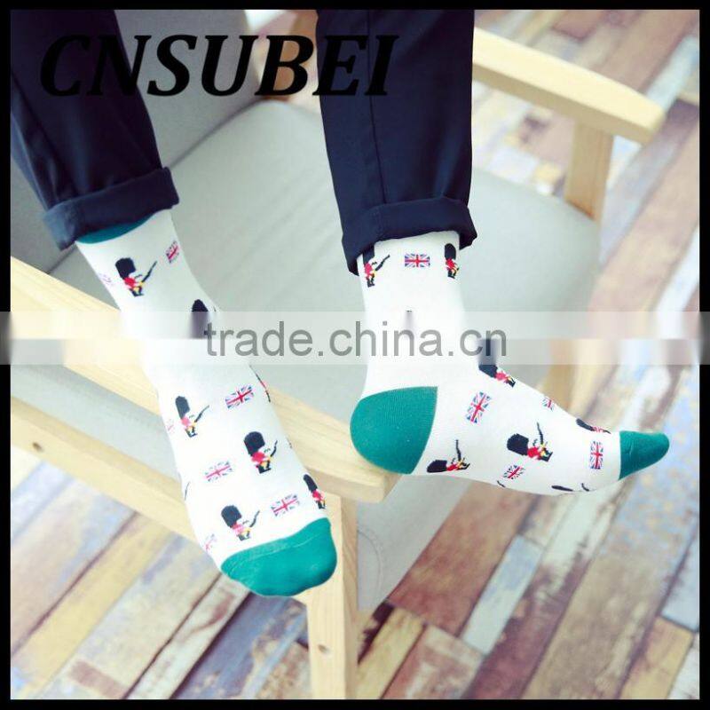 Autumn winter men cartoon cartoon British flag and Britisher pattern popular cotton tube socks