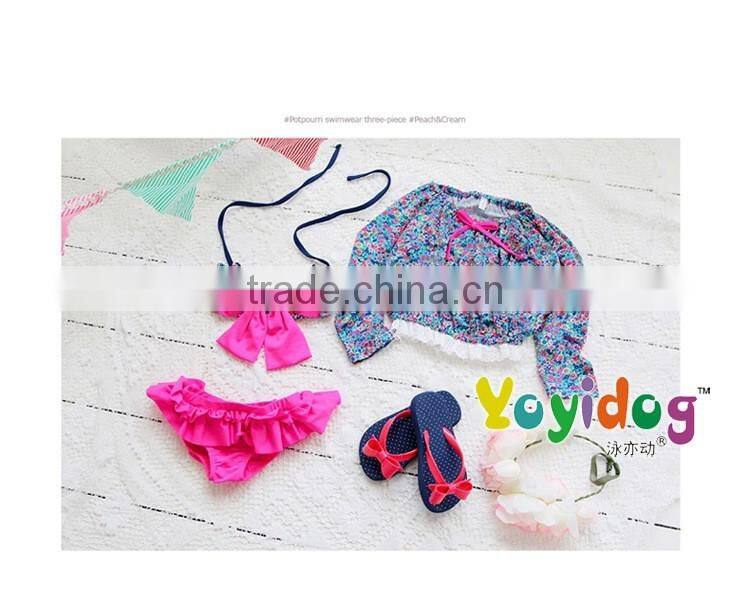 2016 Children swimsuit floral bikini girls swimwear three-piece floral bikini