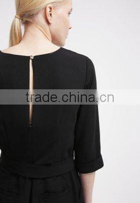 Casual black v-neck with belt one piece suit design trousers