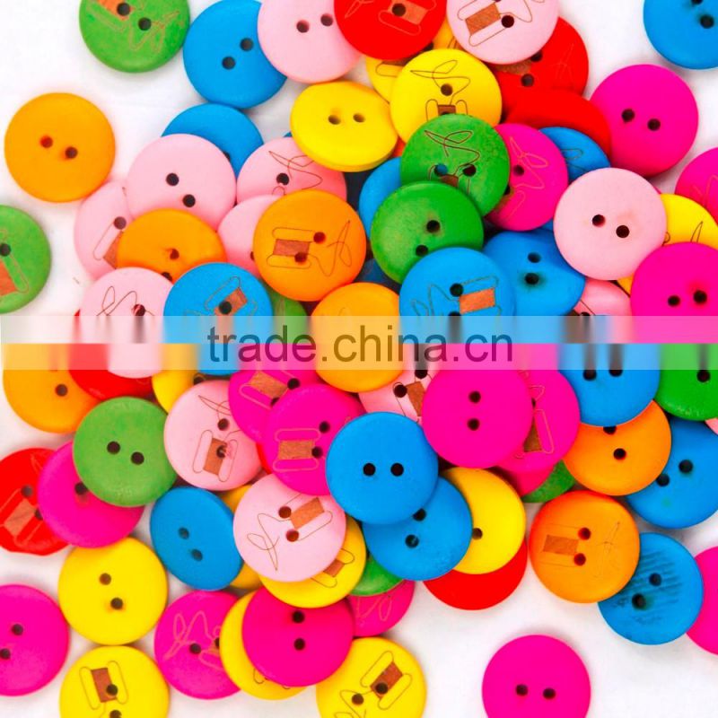 D&D 15pcs/lot Mixed Color Round Shape 2 Hole Wood Button For Sewing Scrapbooking Sewing Supplies 20mm