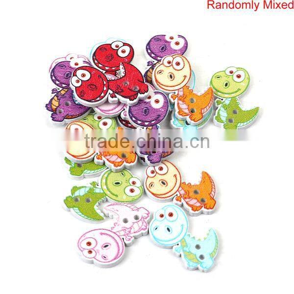 Wood Sewing Buttons Scrapbooking 2 Holes Dinosaur Animal At Random