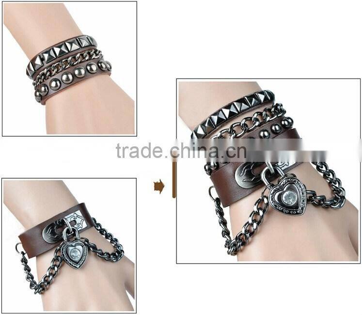 Fashion Adjustable Pressure Leather Wrap Wristband Cuff Punk Bracelet Bangle