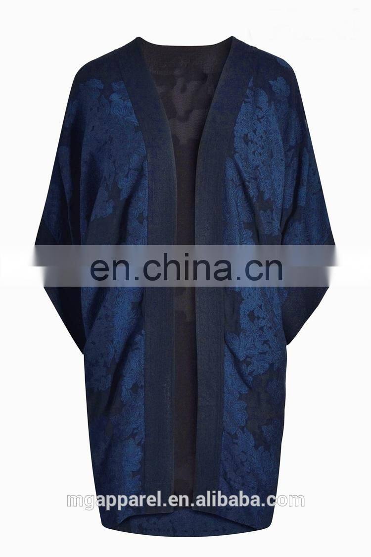 chinese wholesale women clothes OEM embroidery floral navy cardigan kimono for sale