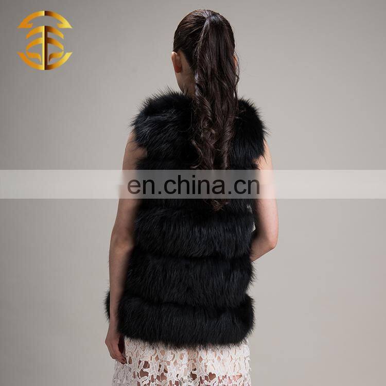Wholesale OEM Service Genuine Raccoon Women Long Black Fur Vest