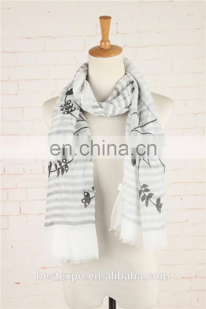 wholesale new design women customized shawl viscose pearl scarf
