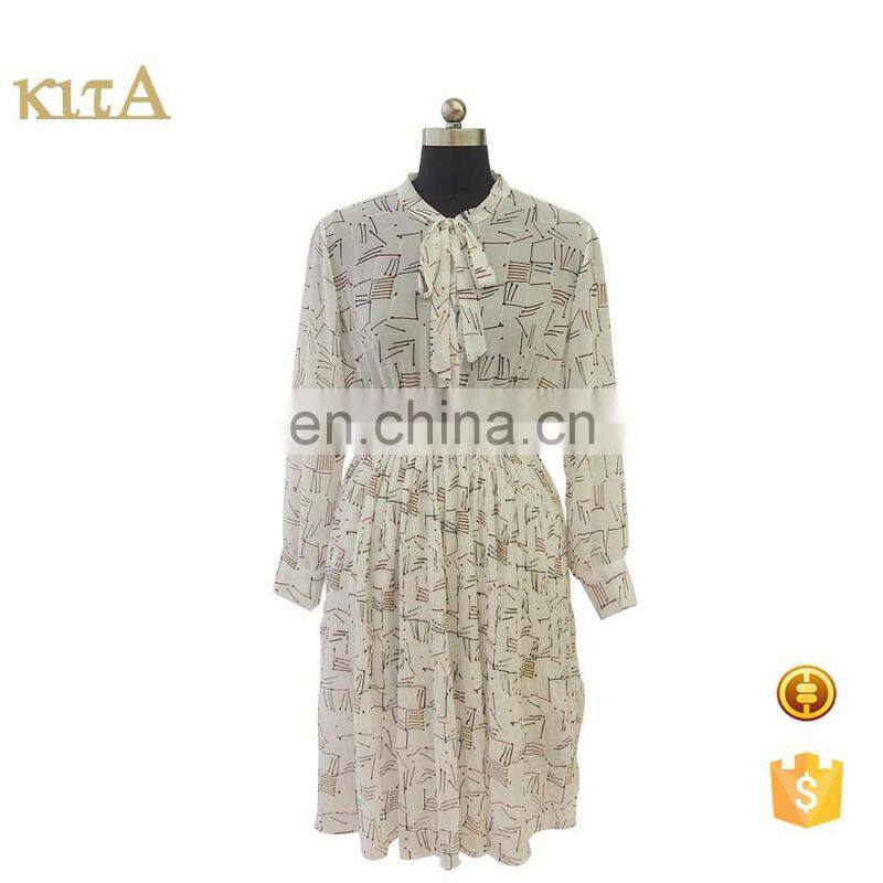 2016 women long sleeve geometry print shirt dress with tie