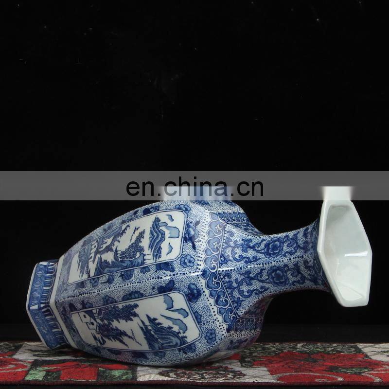 Blue and white landscape Shang ceramic flower floor vase for living room decoration