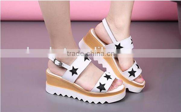 2016 new design comfortable ladies female woman high heel platform genuine cow leather sandals with stars decoration