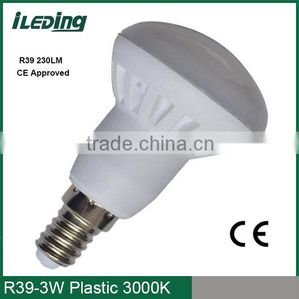 3W 230lm 3000K 120 degree beam angle 200-240V plastic cover R39 LED bulbs CE approved