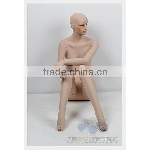 Realistic fiberglass sitting women mannequin with make up