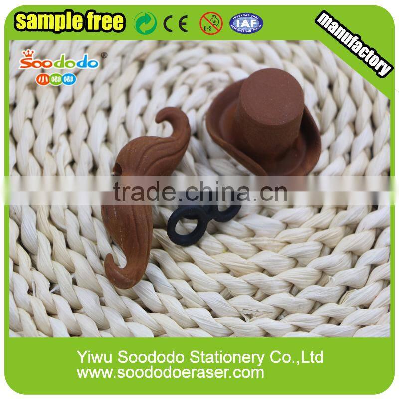 Cute Mustache &cap shape eraser pencil topper with erasers