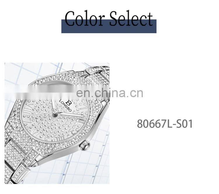 LONGBO 80667 Lady Watch Excellence Quartz Diamond Gold Stainless Steel Luxury Charm Watch For Women
