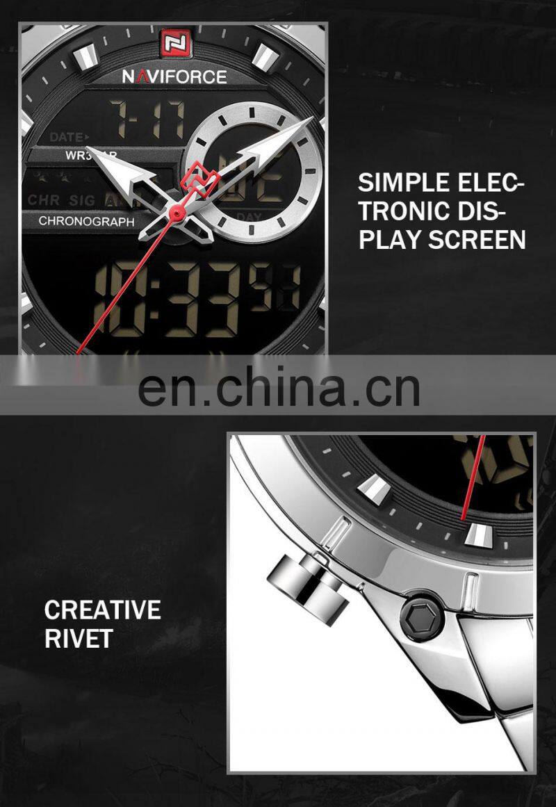 NAVIFORCE 9163 Sport Double Display Quartz Movt Wrist Watch Stainless Steel Luminous 2022 Watches Bling Watches Luxury