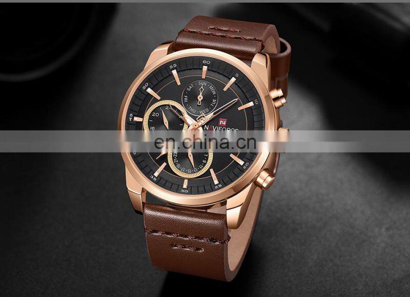 Naviforce 9148 Hot Sale Quartz Movement Wrist Watch Leather Waterproof Chronograph Watch Designer Mens Top Luxury Watches