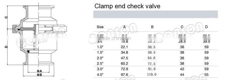 304 and 316 Stainless steel food grade check valve