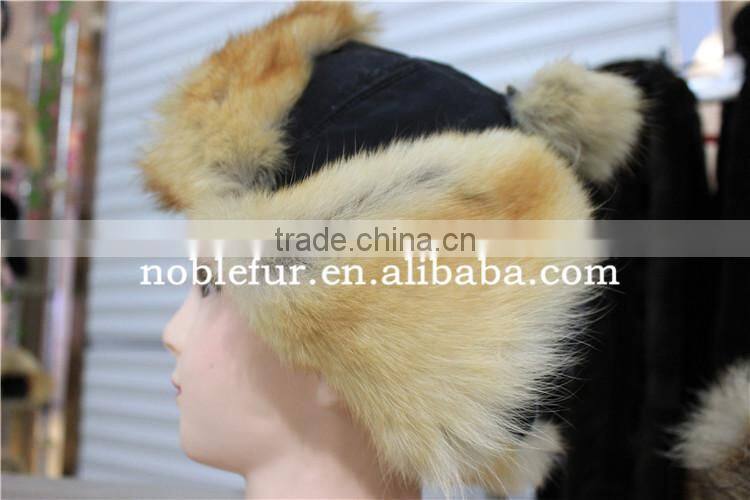 Natural Color genuine bomber fur hat real dog fur hat with ear flaps Keep warm