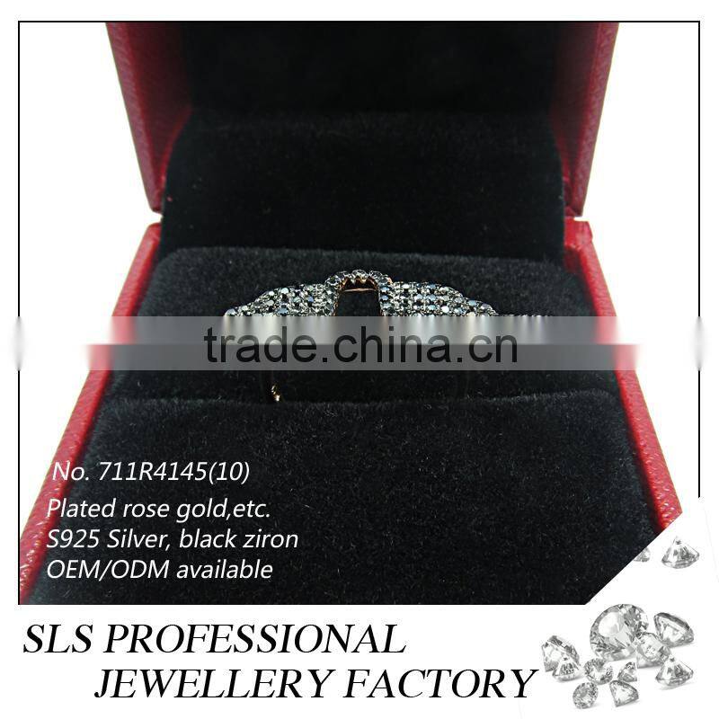Cute for girls princess jewelry 925 silver black CZ micro paved finger rings with Angel wing
