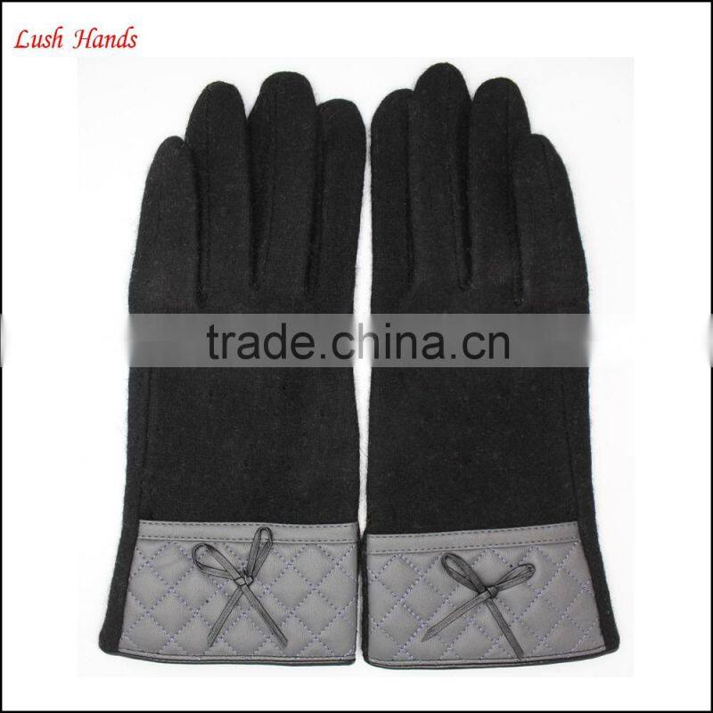 2016 new style woolen gloves with leather wrist for women