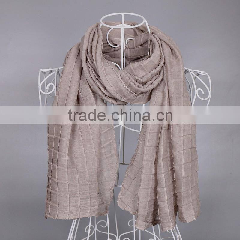 2016 Newest Check Pattern Embossed Plain Viscose Women Scarf