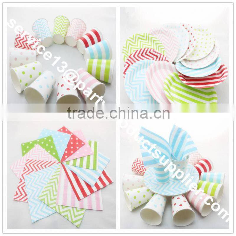 Green Party Paper Tableware Sets, Wedding Party Favor Decor Paper Cups Paper Napkins, Disposable Party Paper Plates Paper Straws