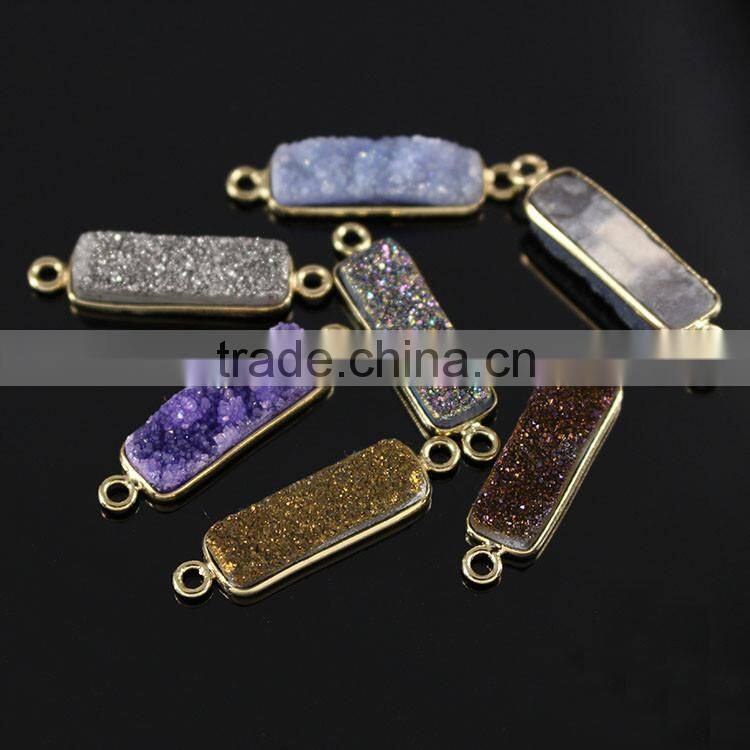 JF8595 Hot sale Sparkly gold plated crystal bar rectangle druzy drusy connectors